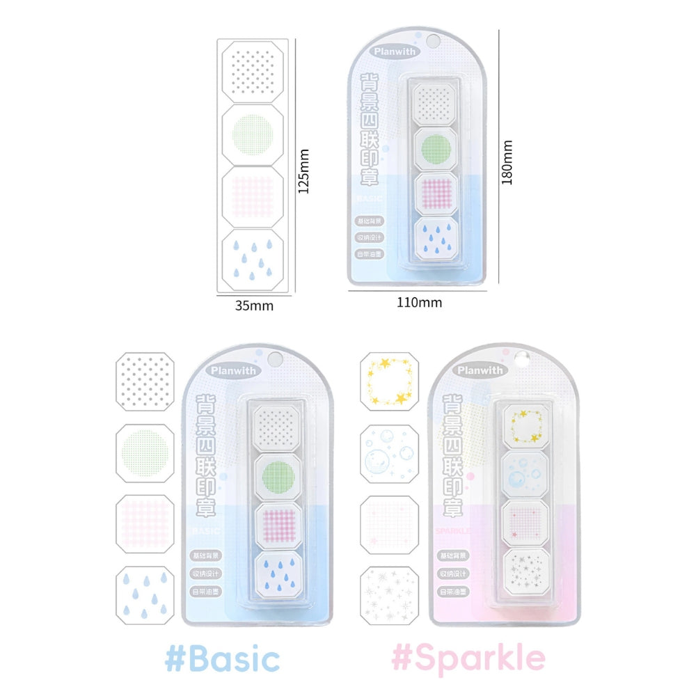 Background Stamp Set, 4-in-1 Portable Pre-Inked