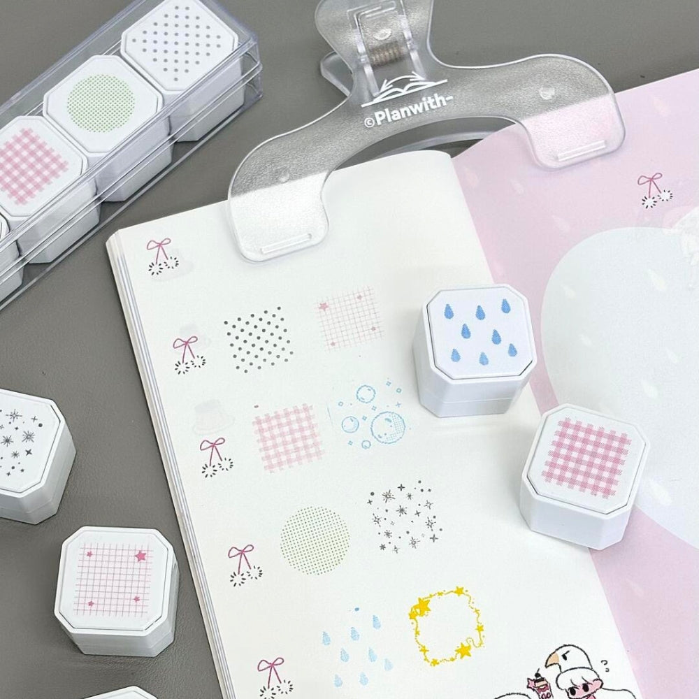Background Stamp Set, 4-in-1 Portable Pre-Inked