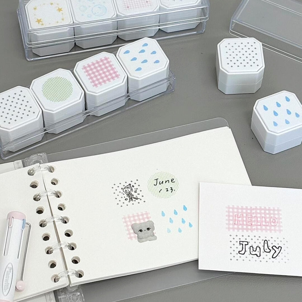 Background Stamp Set, 4-in-1 Portable Pre-Inked