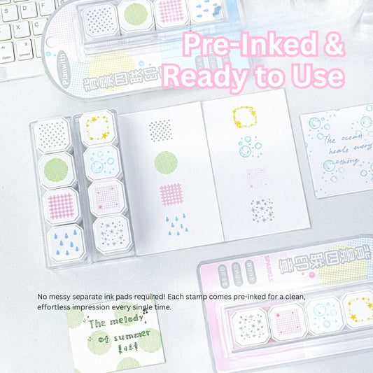 Background Stamp Set, 4-in-1 Portable Pre-Inked