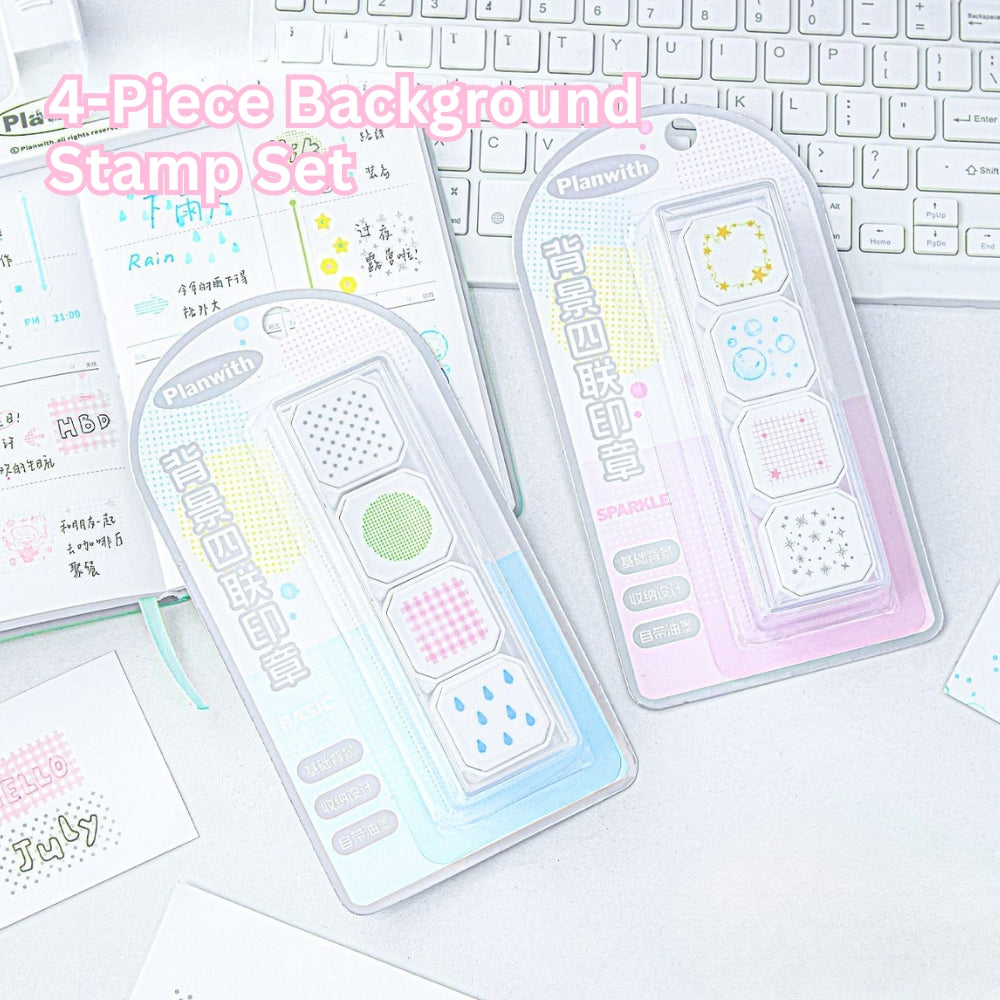 Background Stamp Set, 4-in-1 Portable Pre-Inked