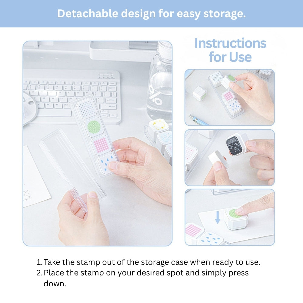 Background Stamp Set, 4-in-1 Portable Pre-Inked