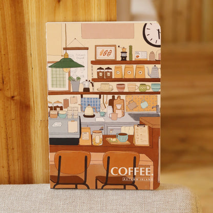 A5 Hard Cover Notebook – Coffee & Bread Illustration