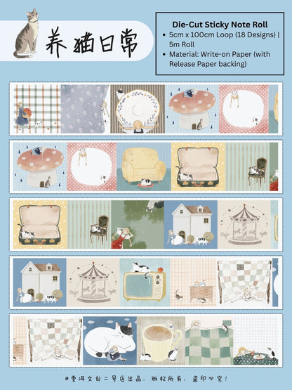 Cat Raising Daily Die-Cut Writable Memo Roll