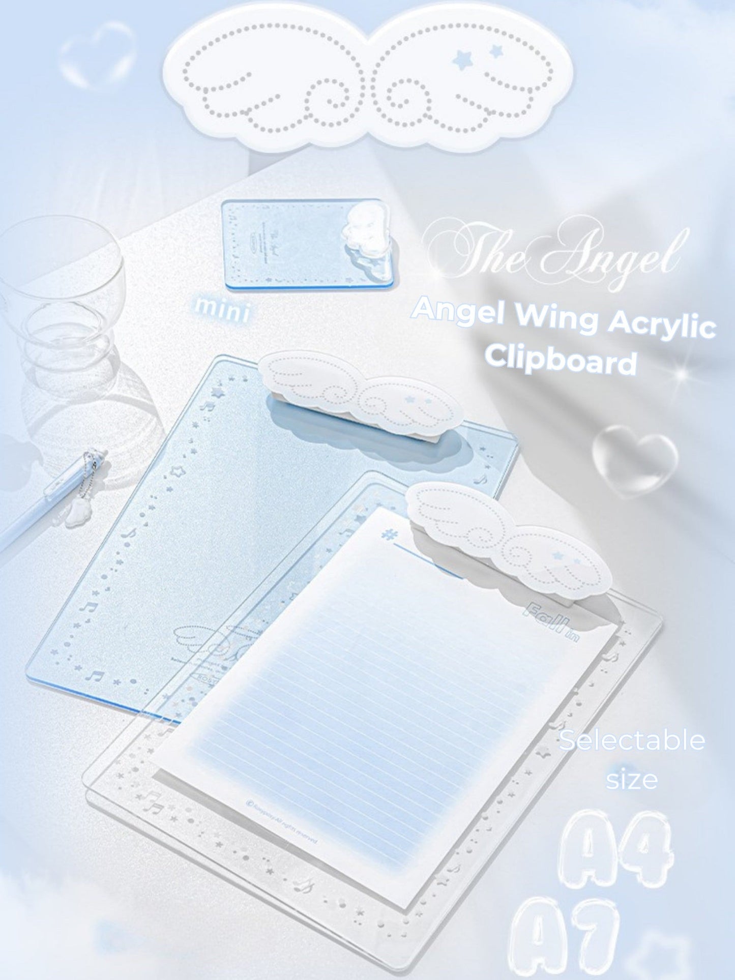 Angel Wings Transparent Acrylic Clipboard in A4 & A7