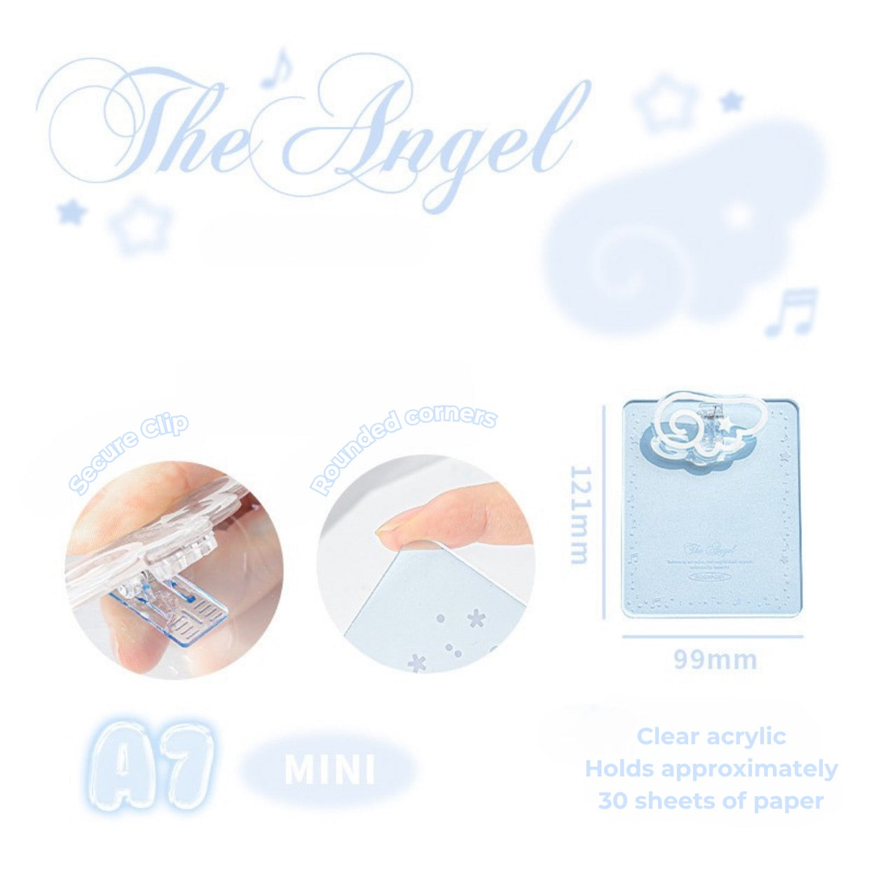 Angel Wings Transparent Acrylic Clipboard in A4 & A7