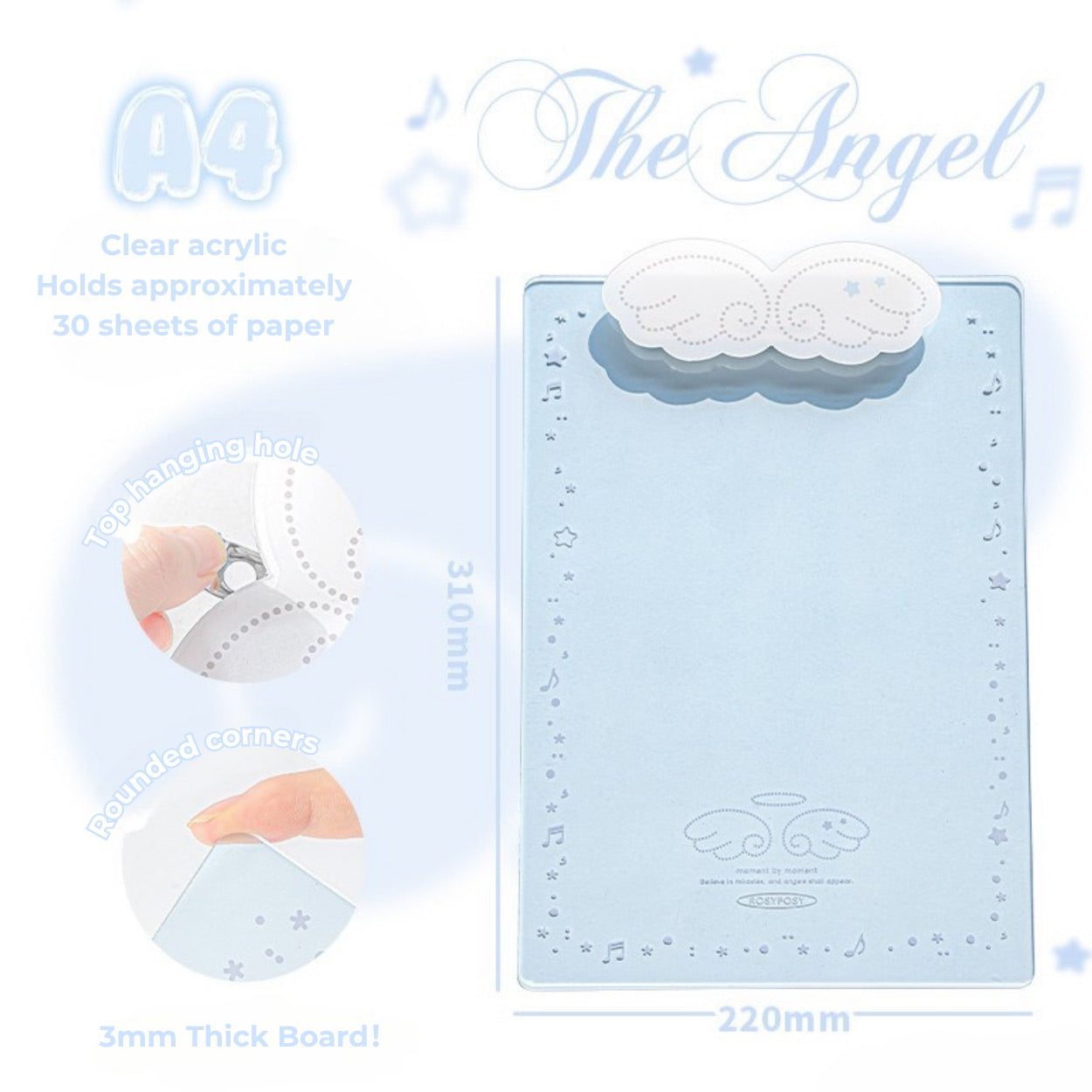 Angel Wings Transparent Acrylic Clipboard in A4 & A7