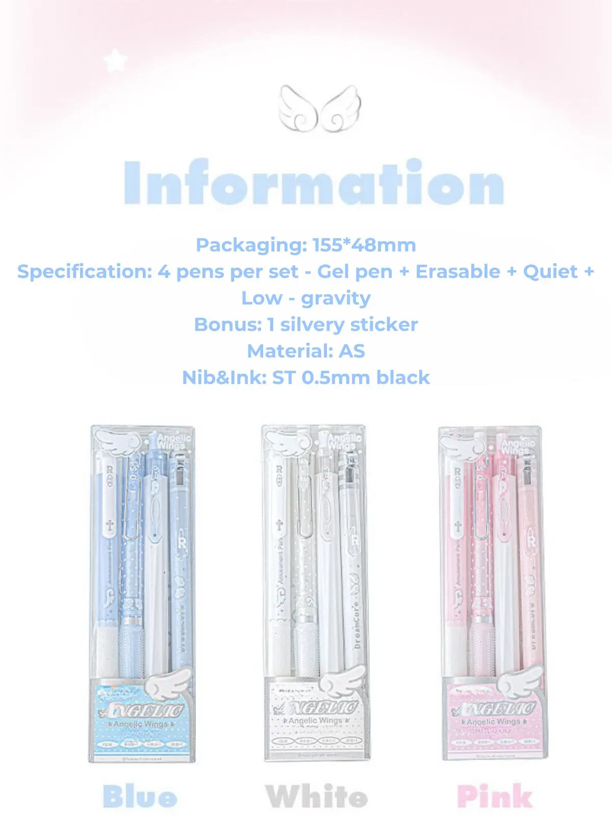 Angelic Shimmer Gel Pens Set – 4 pcs/0.5mm Nib/Black Ink ChicChoi