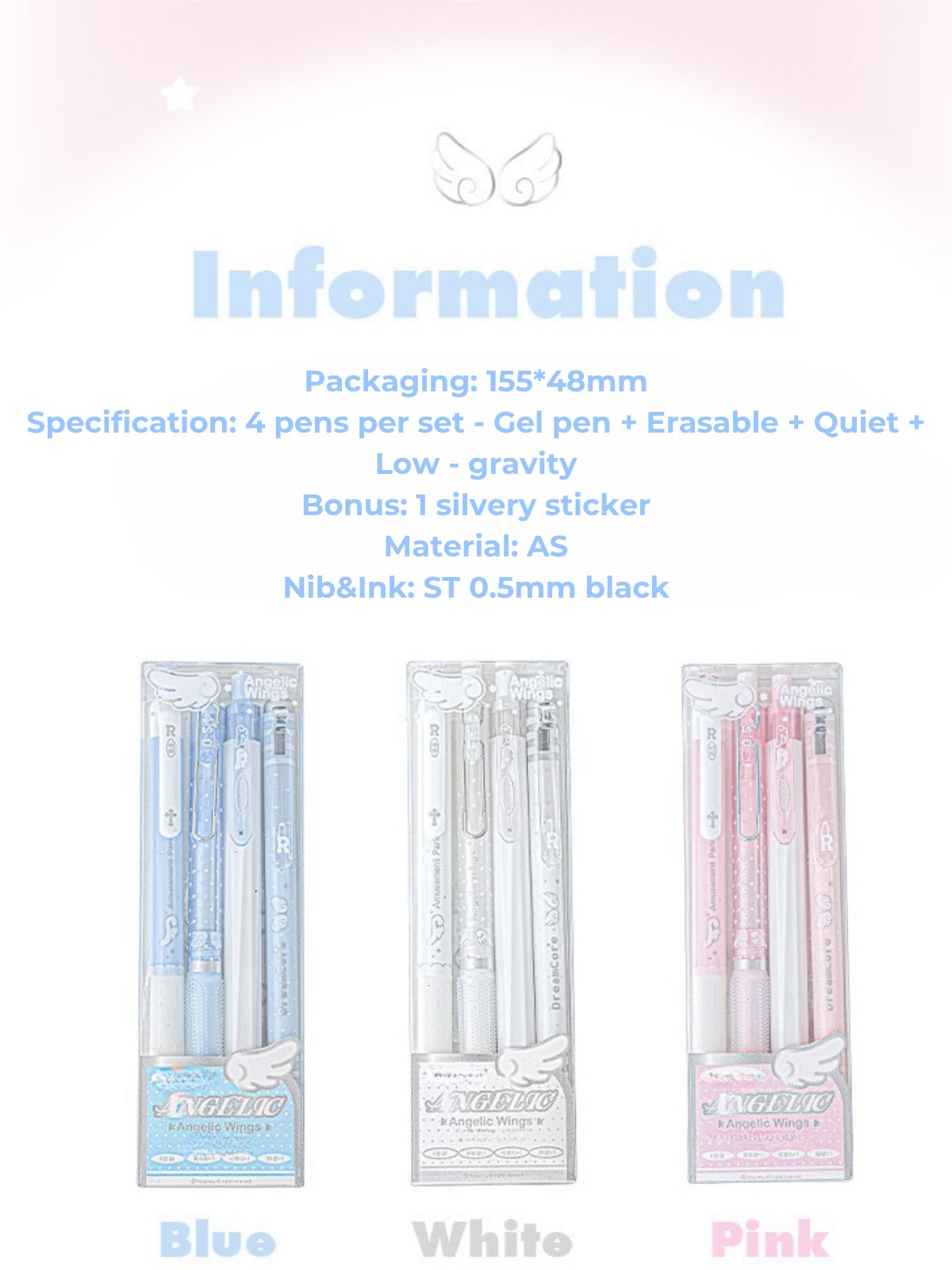 Angelic Shimmer Gel Pens Set – 4 pcs/0.5mm Nib/Black Ink