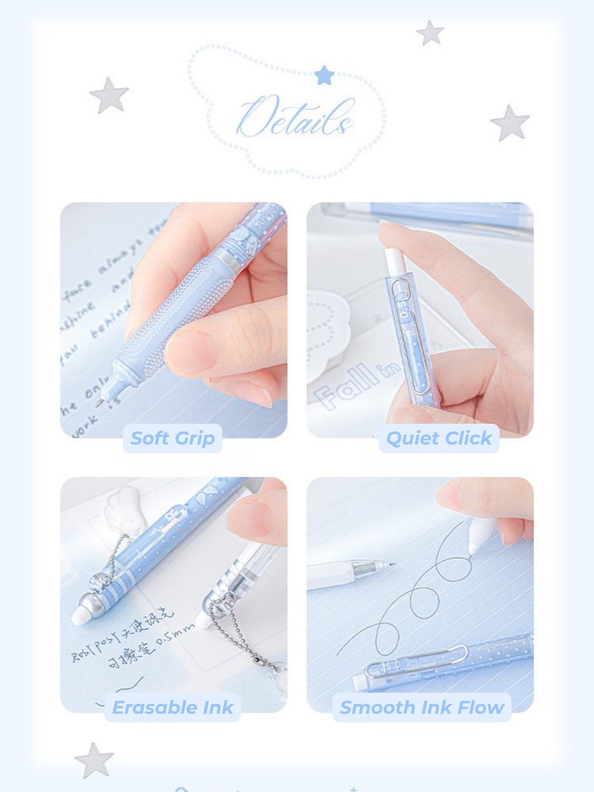 Angelic Shimmer Gel Pens Set – 4 pcs/0.5mm Nib/Black Ink