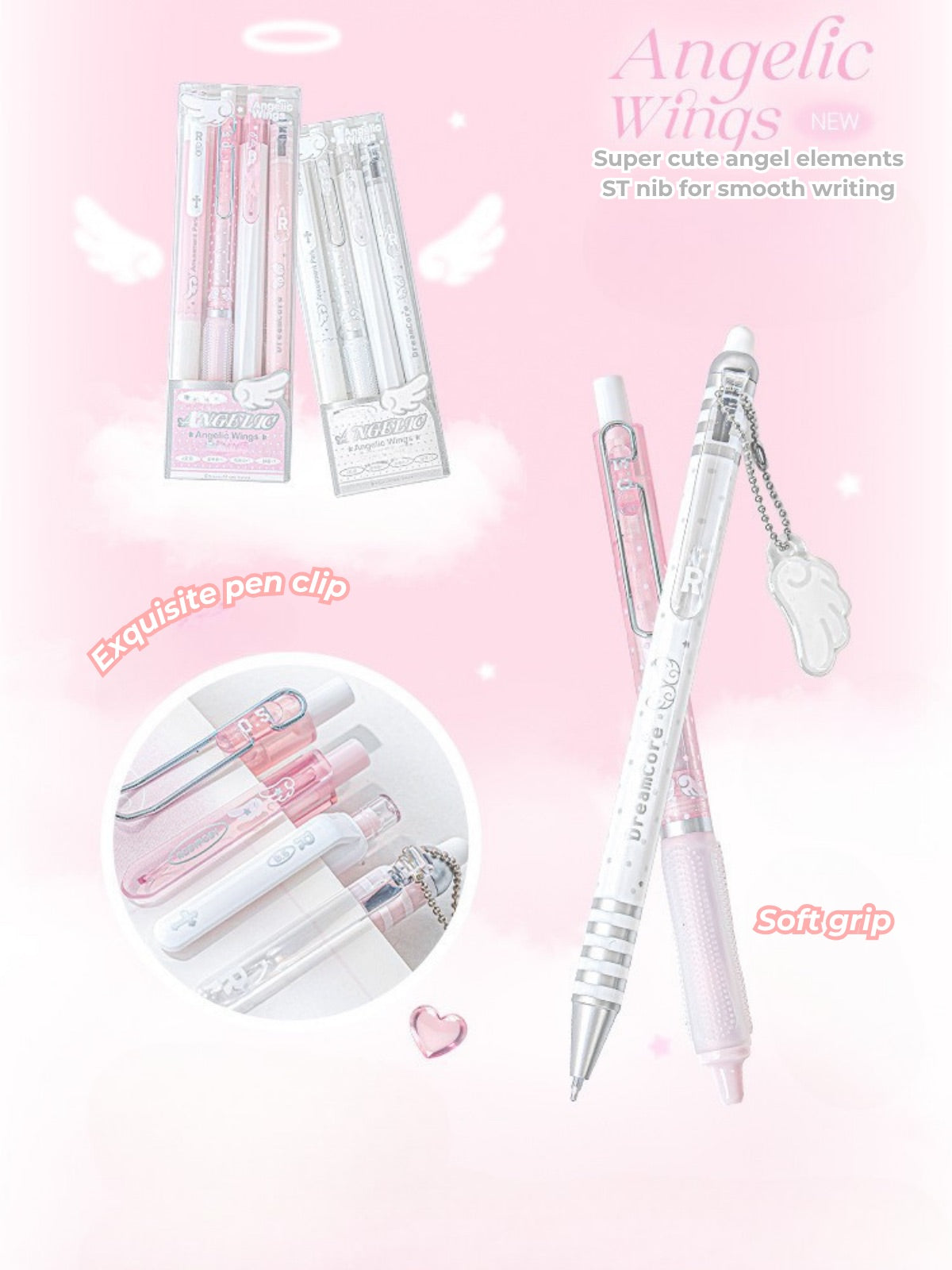 Angelic Shimmer Gel Pens Set – 4 pcs/0.5mm Nib/Black Ink