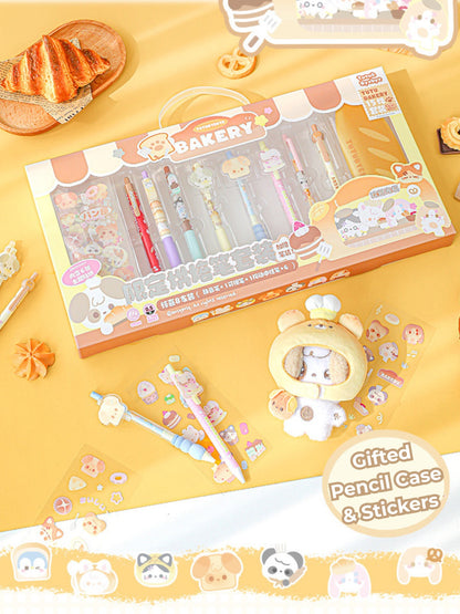 BakeryThemed Pen Set – 8pcs Cute Gel Pens with Stickers & PVC Pouch