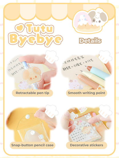 BakeryThemed Pen Set – 8pcs Cute Gel Pens with Stickers & PVC Pouch