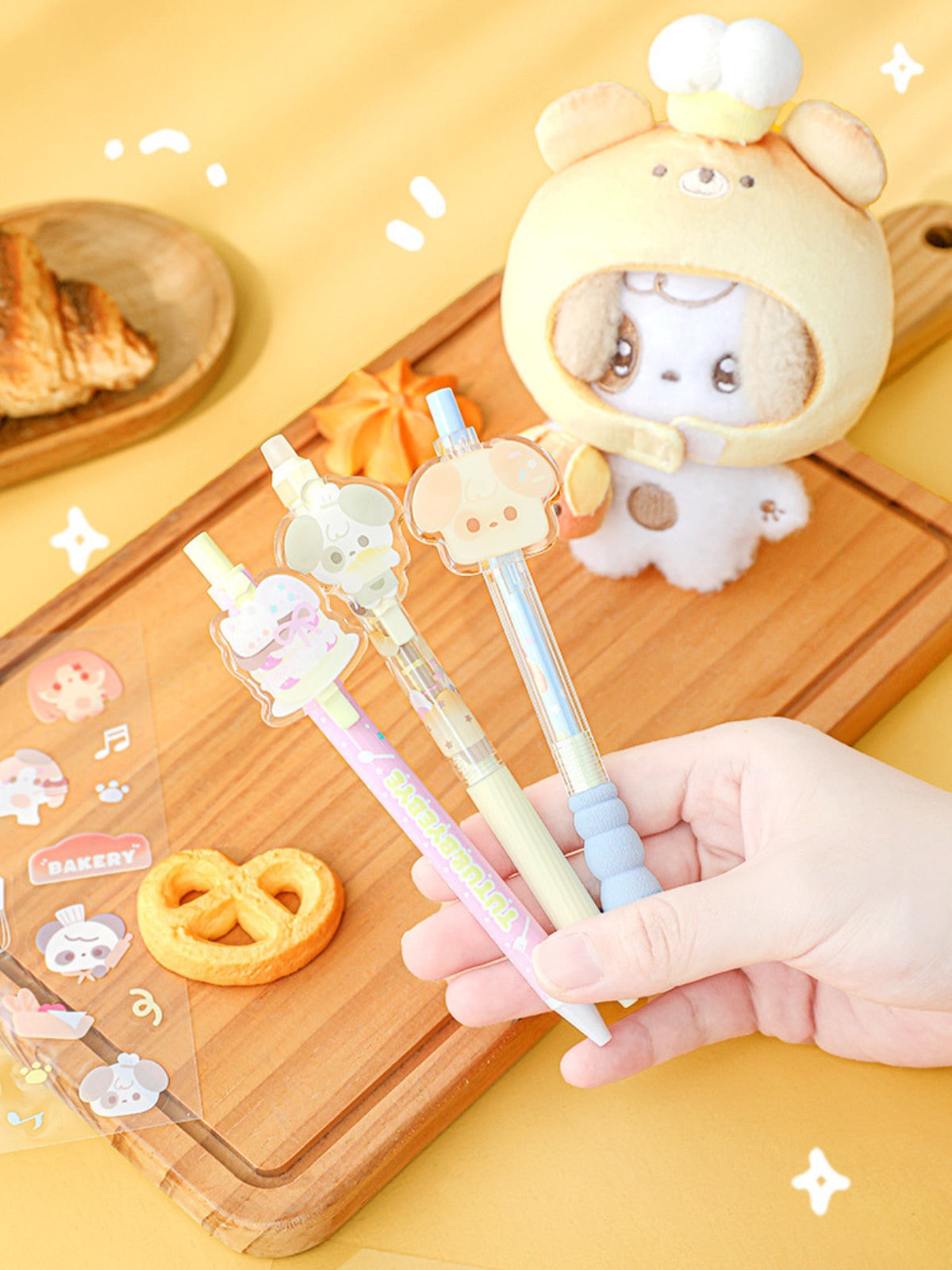 BakeryThemed Pen Set – 8pcs Cute Gel Pens with Stickers & PVC Pouch