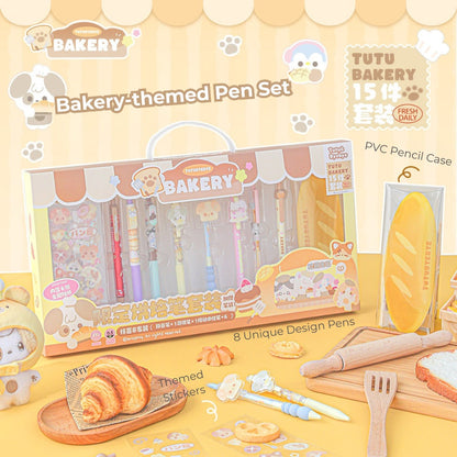 BakeryThemed Pen Set – 8pcs Cute Gel Pens with Stickers & PVC Pouch