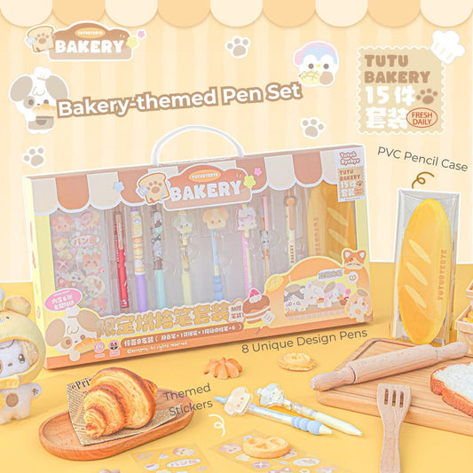 BakeryThemed Pen Set – 8pcs Cute Gel Pens with Stickers & PVC Pouch