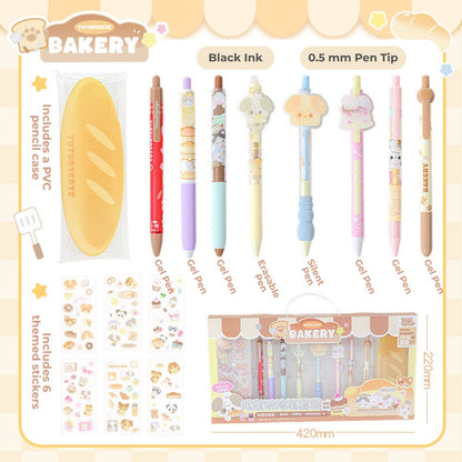 BakeryThemed Pen Set – 8pcs Cute Gel Pens with Stickers & PVC Pouch