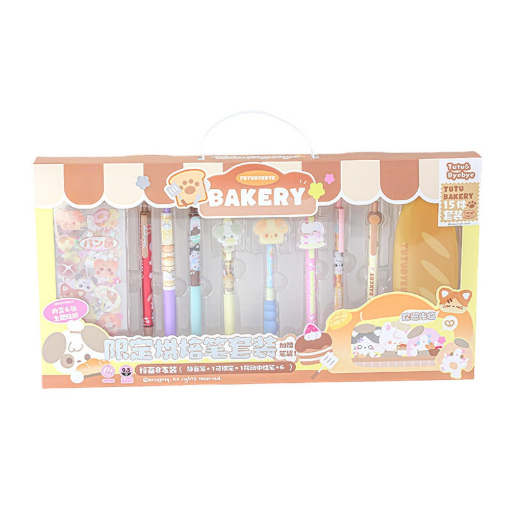 BakeryThemed Pen Set – 8pcs Cute Gel Pens with Stickers & PVC Pouch