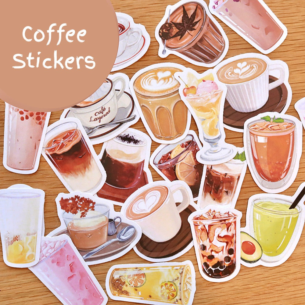 Coffee & Milk Tea Illustration PVC Matte Film Sticker Pack
