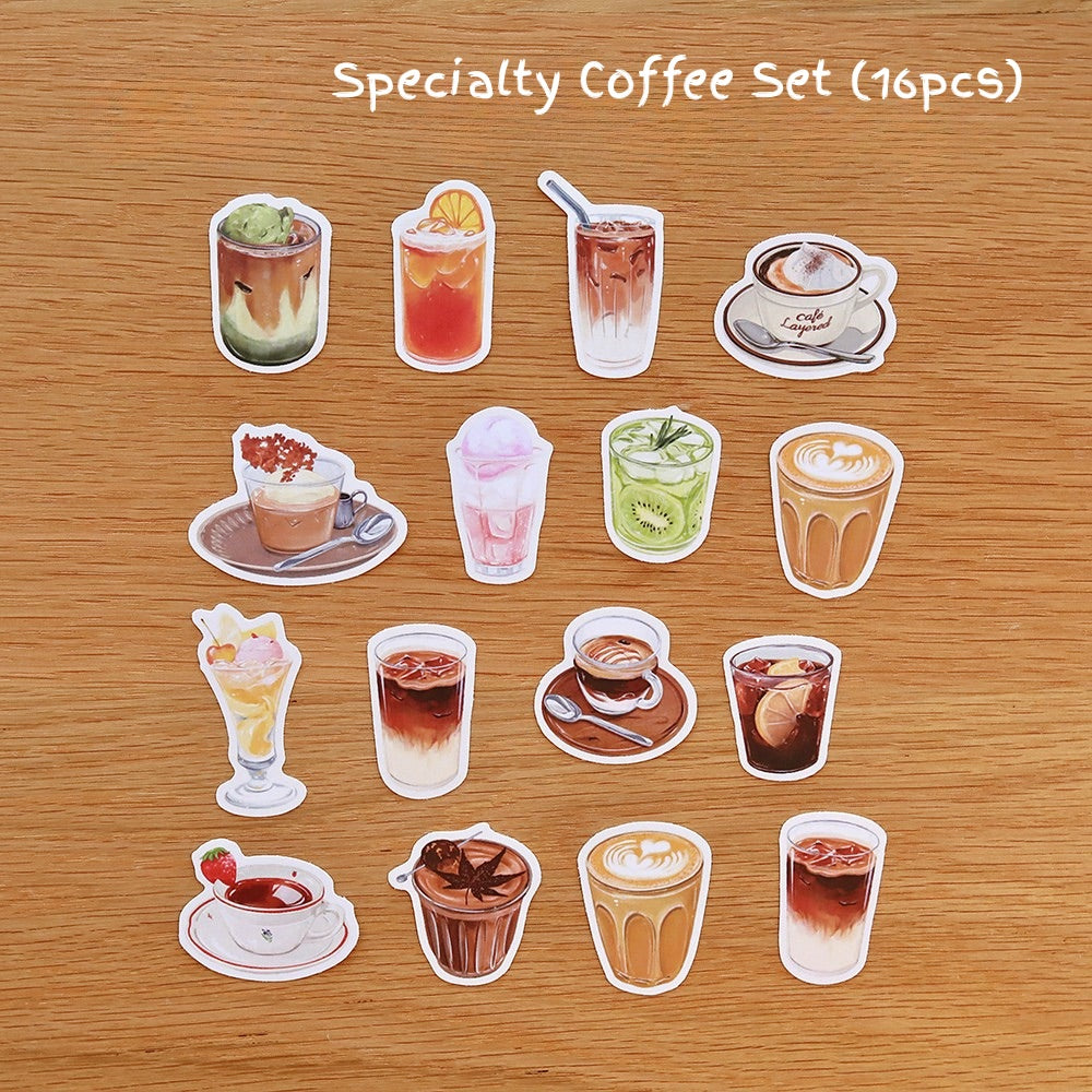 Coffee & Milk Tea Illustration PVC Matte Film Sticker Pack