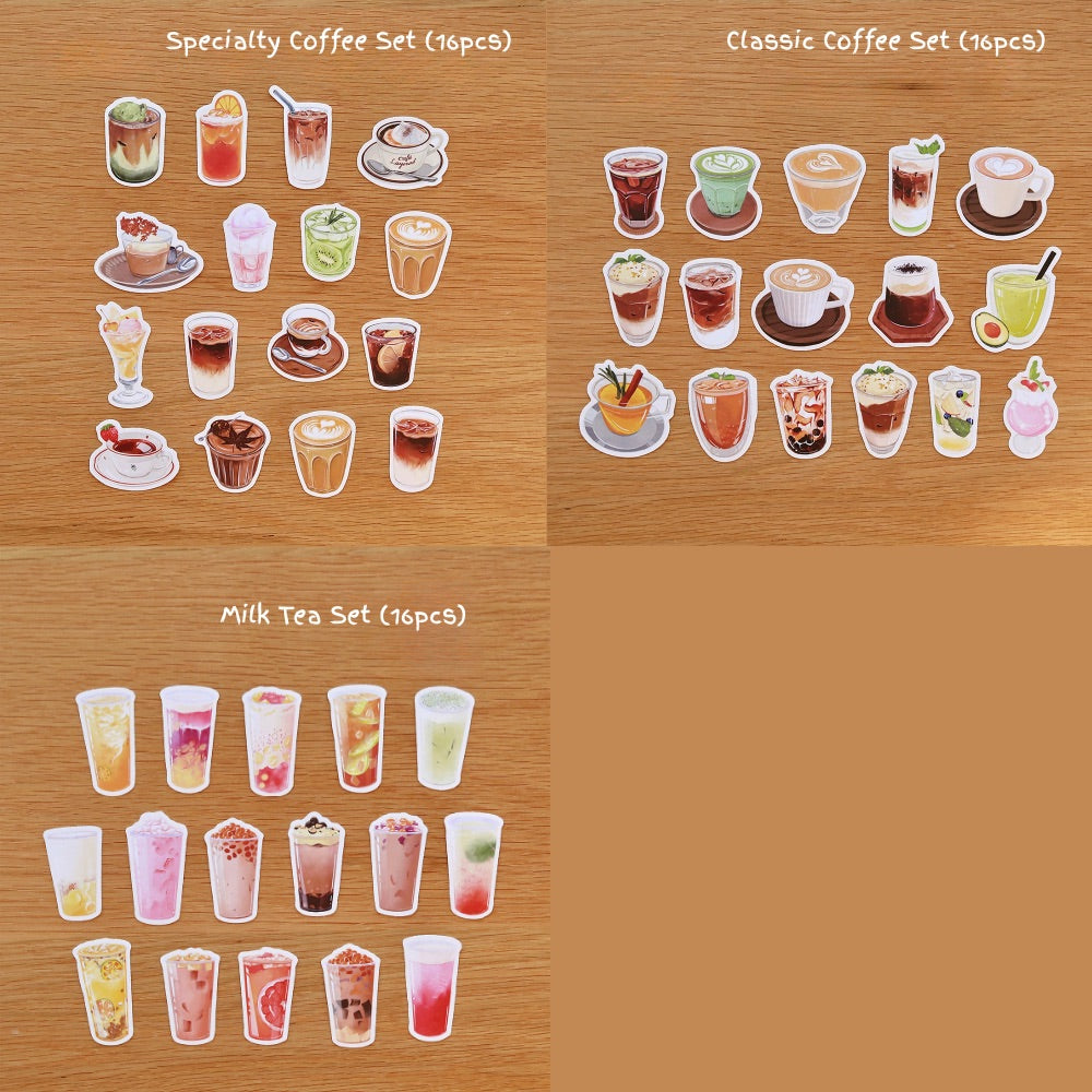 Coffee & Milk Tea Illustration PVC Matte Film Sticker Pack