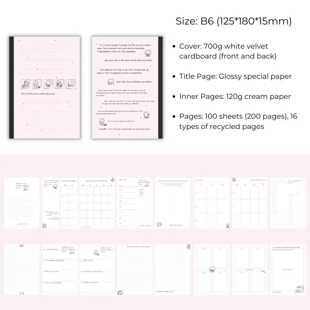 Undated Yearly Comic Cat B6 Bullet Journal Planner