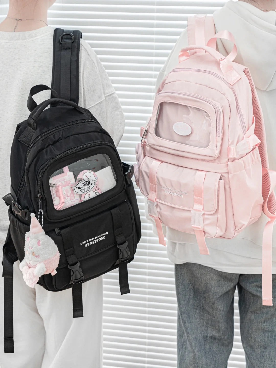 Cream-Style Large Capacity Schoolbag with A Window