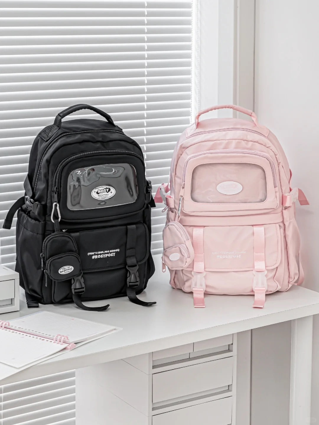 Cream-Style Large Capacity Schoolbag with A Window