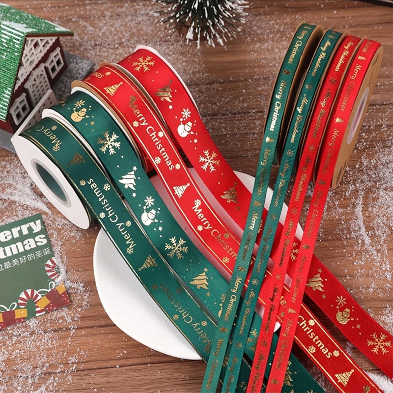 Festive Gold-Stamped Christmas Ribbon