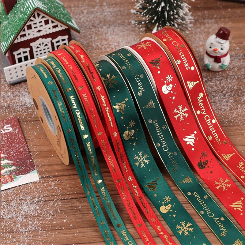 Festive Gold-Stamped Christmas Ribbon