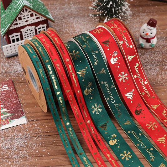 Festive Gold-Stamped Christmas Ribbon