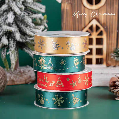 Festive Gold-Stamped Christmas Ribbon