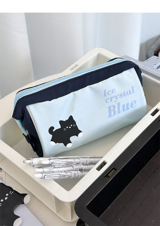 Original Design Ice Blue Black Cat Pencil Pouch