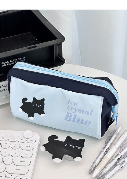 Original Design Ice Blue Black Cat Pencil Pouch