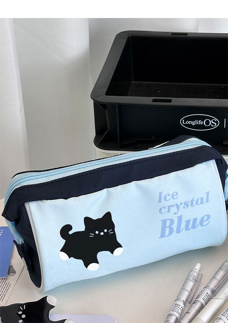 Original Design Ice Blue Black Cat Pencil Pouch