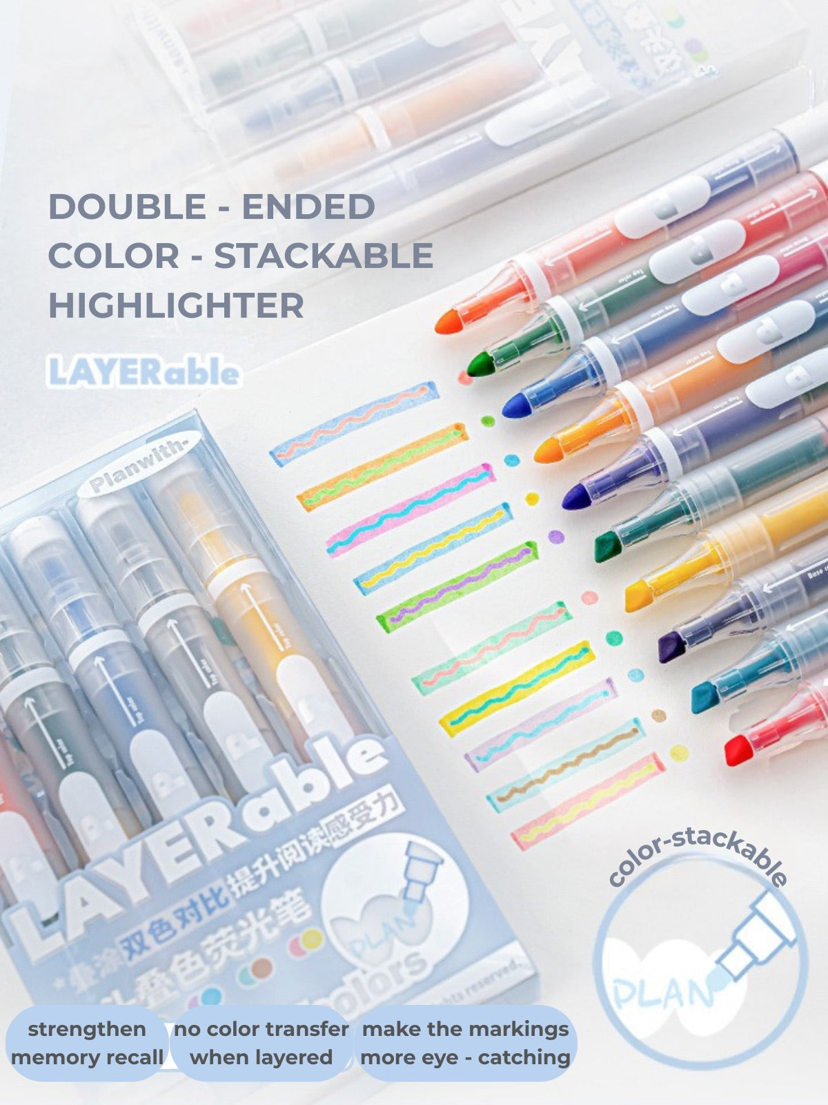 Layerable Dual-Tip Highlighters