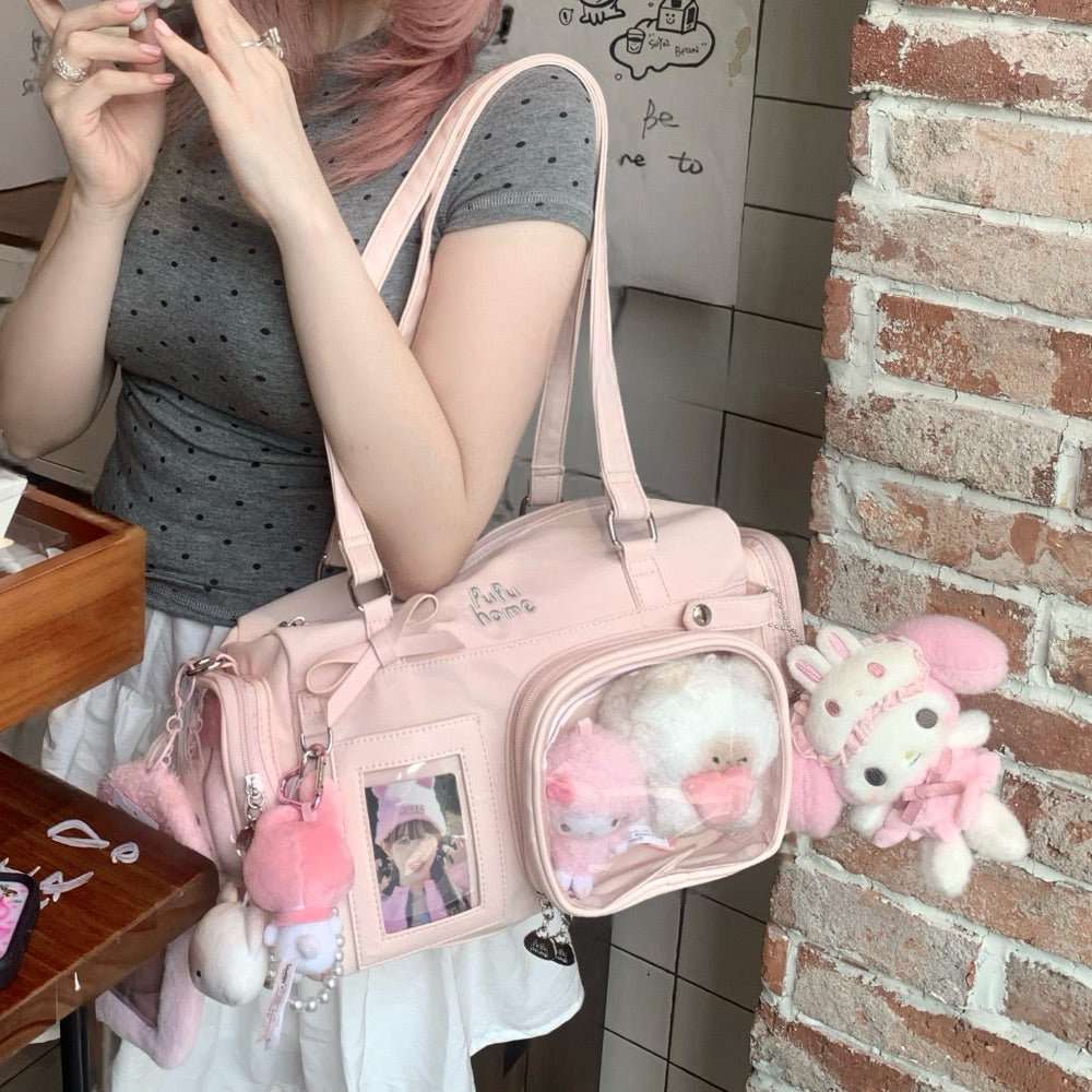 Multi-Compartment Nylon Bow Shoulder/Crossbody Ita Bags