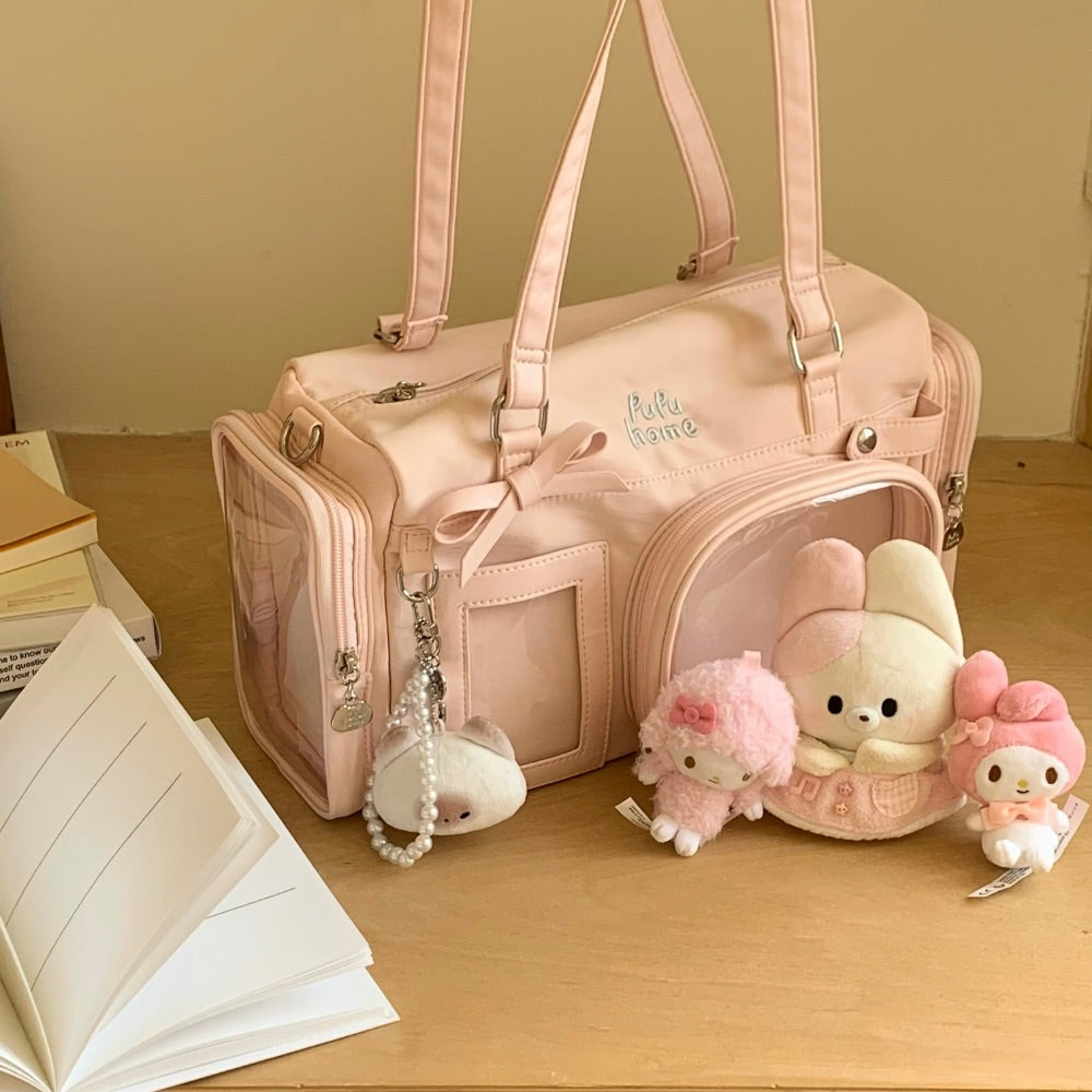 Multi-Compartment Nylon Bow Shoulder/Crossbody Ita Bags