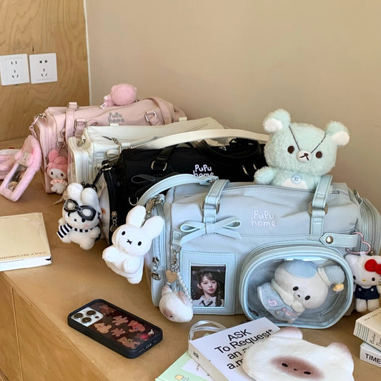 Multi-Compartment Nylon Bow Shoulder/Crossbody Bag