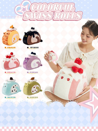 Original Creamy Swiss Roll Cat Plush Pillow