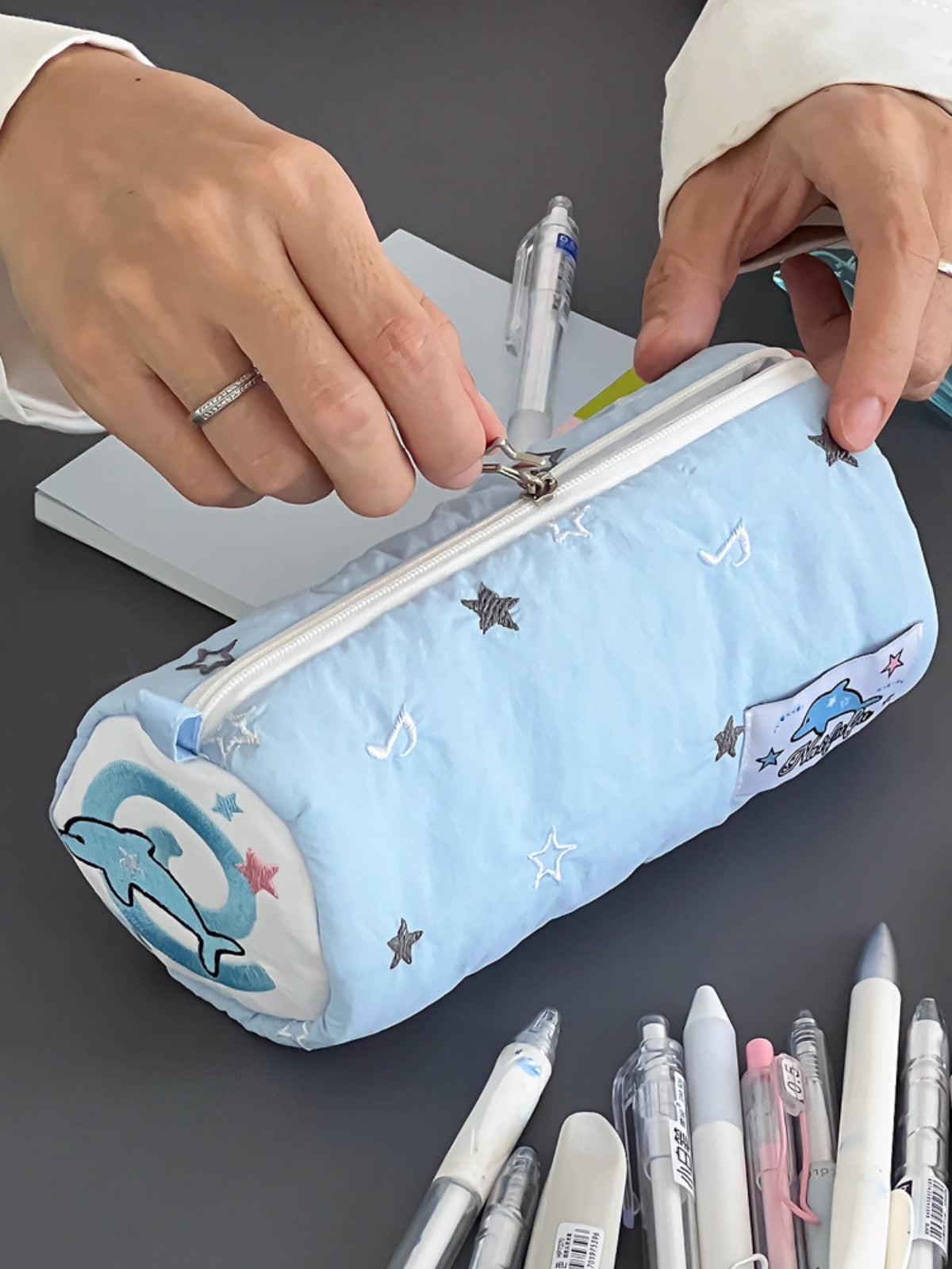 Original Design Blue Dolphin Pencil Pouch