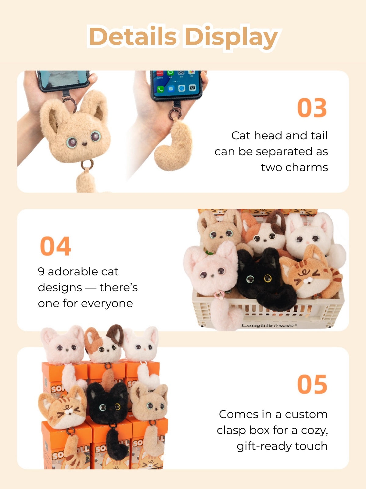 Original Plush Cat Head & Tail Charm Set