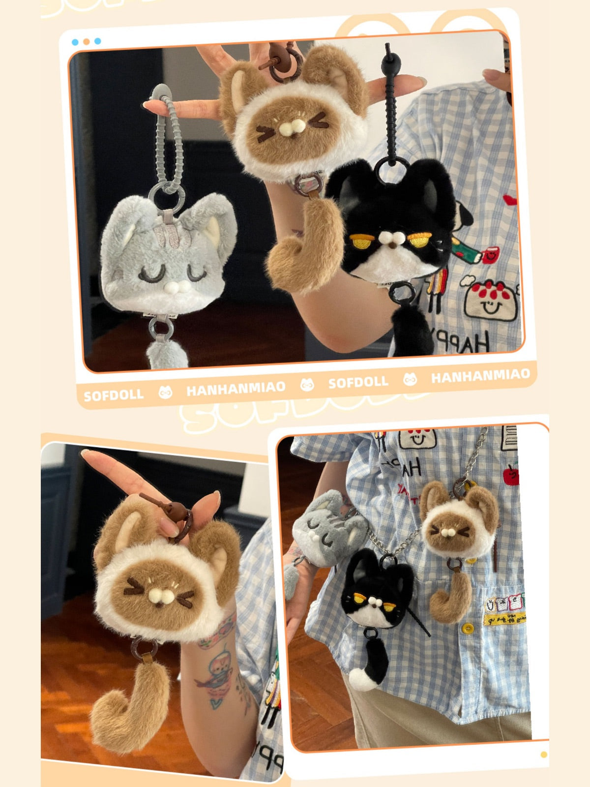 Original Plush Cat Head & Tail Charm Set