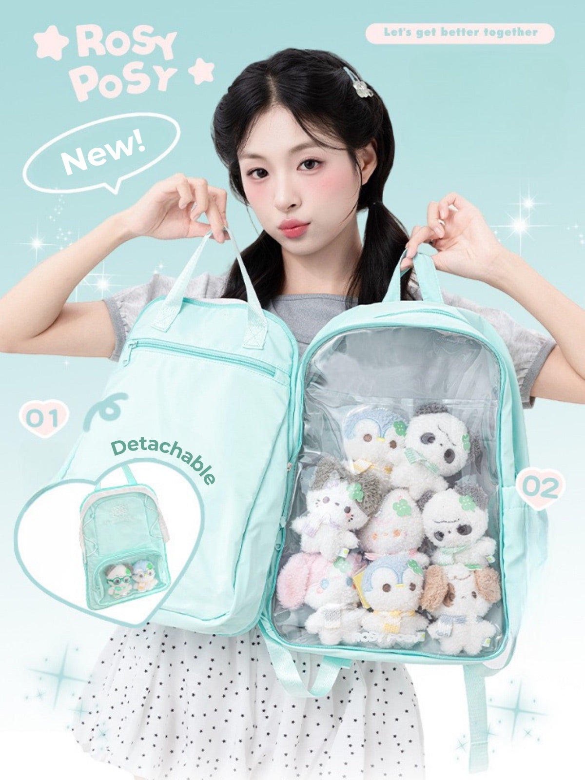 Transparent Window Large Capacity 2 Bags In 1 Detachable Backpack
