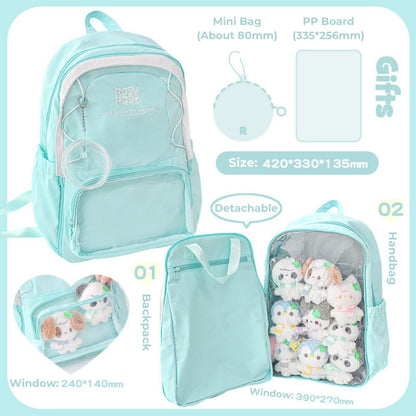 Transparent Window Large Capacity 2 Bags In 1 Detachable Backpack