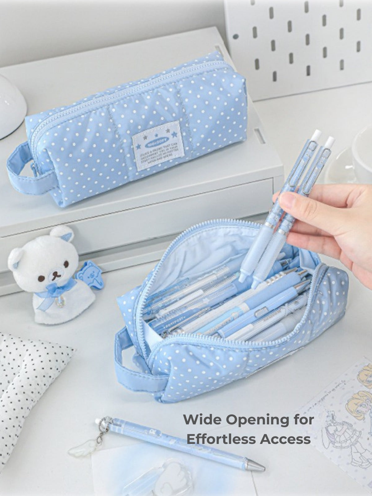 Soft Spot Puffy Pencil Case with Hand Strap