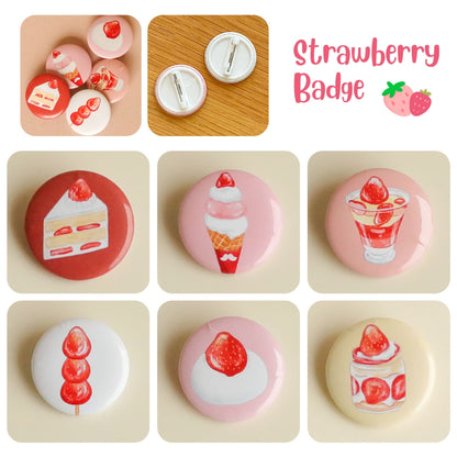 Cute Strawberry Dessert Badge 25mm Diameter