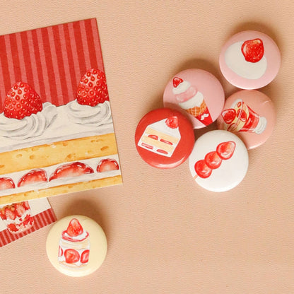 Cute Strawberry Dessert Badge 25mm Diameter