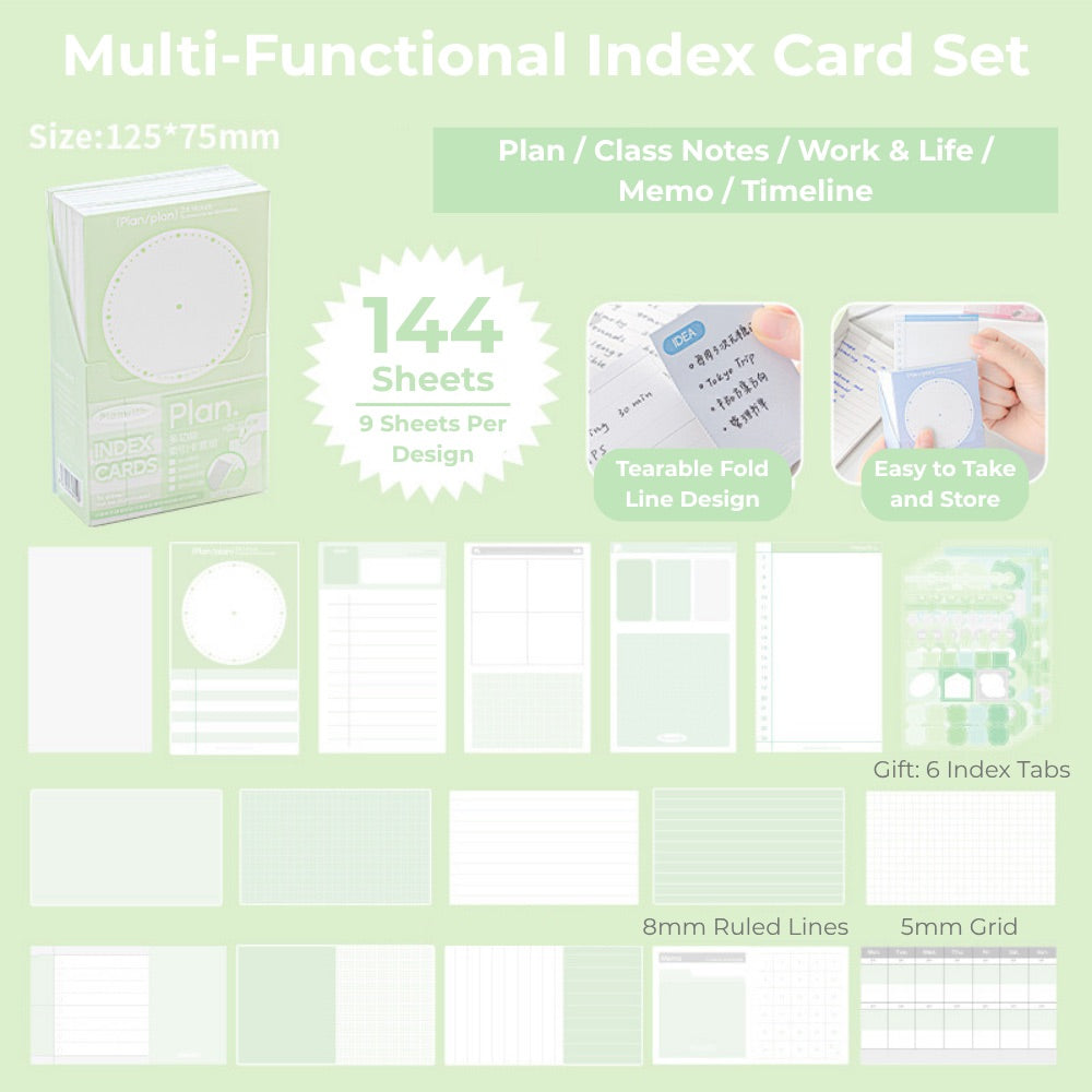 Useful Index Card Set – 144 Notes with Matching Tabs for Study & Work