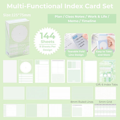 Useful Index Card Set – 144 Notes with Matching Tabs for Study & Work